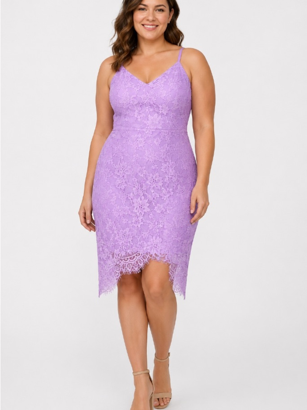 Siena Studio Lavender Lace V-Neck Midi Dress